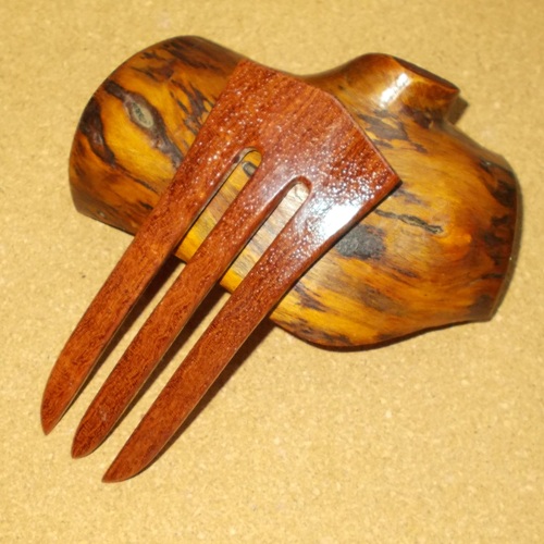 Bubinga 3 prong hair fork by Jeter and sold in the UK by Longhaired Jewels